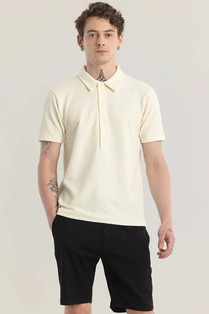 SNITCH Poloshique Cream Plain Polo T-Shirt
